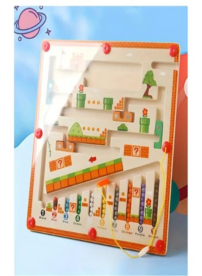 Kevim Magnetic Mushroom Puzzle Board - Color Sorting & Counting Maze Toy with Magnetic Pen, Montessori Learning Game for Kids Ages 6 & Under, Wooden Light Brown - Image 2